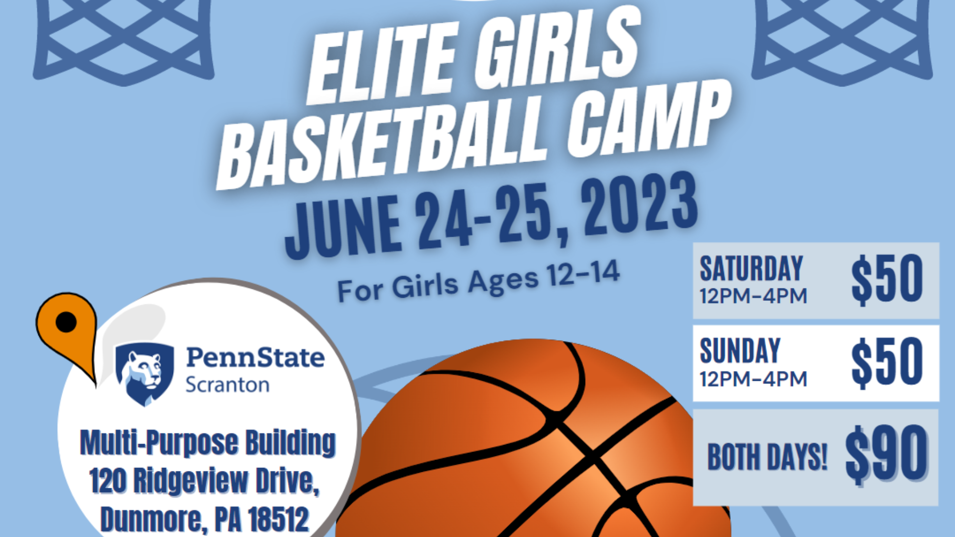 Registration flyer for Elite Girls Basketball camp