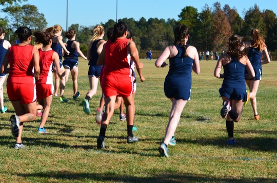 The 2016 Women's Cross Country team takes off from the start of the USCAA Championships last November. 
Photo/Gina Gray