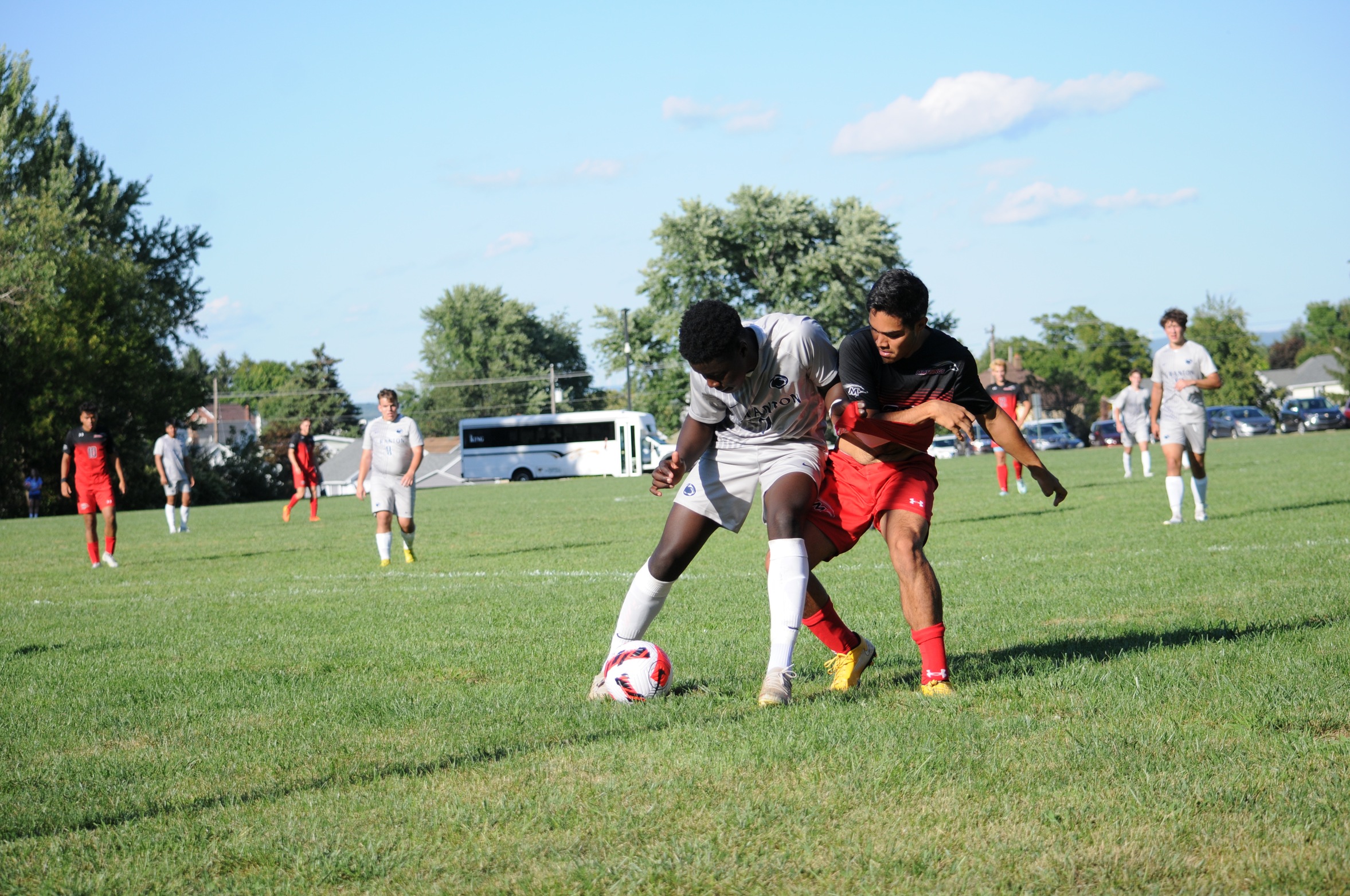 Sophomore Victor Bulaya defends the ball against Montco at home on August 31.